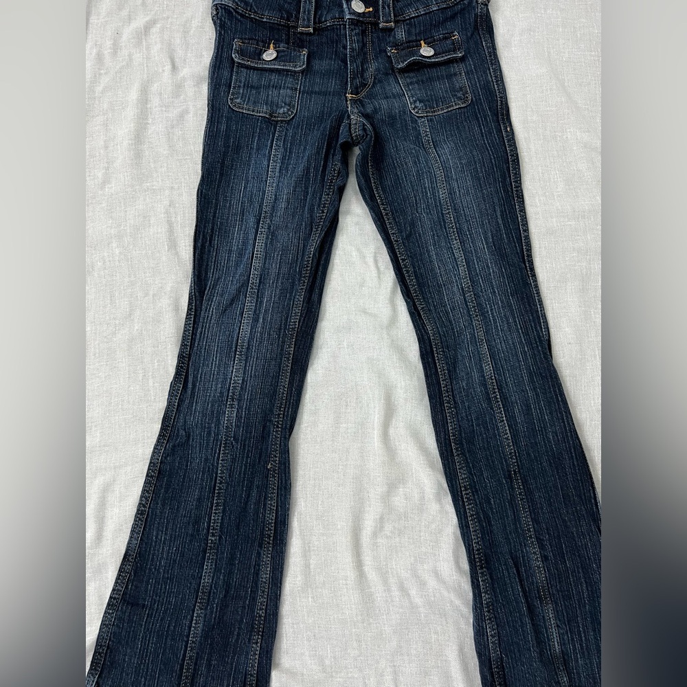 H&M Bootcut Leg Low Jeans Dark Denim Blue Wash Adjustable Waist Girls Size 10 #3 - Picture 4 of 10